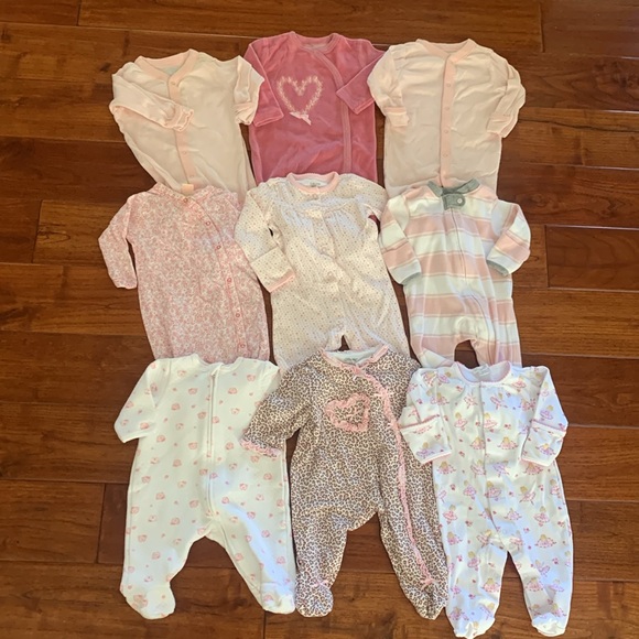 Baby Girl Pink One Piece Romper Lot Size 0-3 Month Footed Long Sleeve - Picture 1 of 15